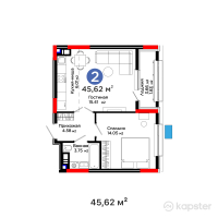 ЖК Aisar — 2-ком 45,6 м² (от 18 886 680 тг)