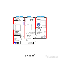 ЖК Arman Qala — 2-ком 67,4 м² (от 22 225 500 тг)
