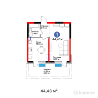 Бигвилль Атамұра — 1-ком 44,4 м² (от 18 971 610 тг)
