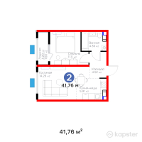 Бигвилль Атамұра — 2-ком 41,8 м² (от 17 831 520 тг)