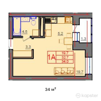 ЖК Qurmangazy — 1-ком 34 м² (от 9 520 000 тг)