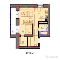 ЖК Qurmangazy — 1-ком 42,9 м² (от 12 012 000 тг)