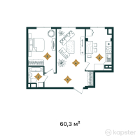 ЖК Tandau — 2-ком 60,4 м² (от 20 536 000 тг)