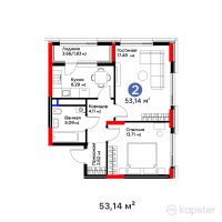 ЖК Jetisu.Kerbez — 2-ком 53,1 м² (от 25 188 360 тг)