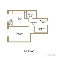 ЖК ASYL TAS — 1-ком 50,9 м² (от 32 085 900 тг)