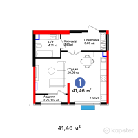 ЖК Ұлы Дала — 1-ком 41,5 м² (от 20 688 540 тг)