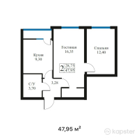 ЖК Ырысты — 2-ком 48 м² (от 28 770 000 тг)