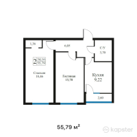 ЖК Ырысты — 2-ком 55,8 м² (от 33 474 000 тг)