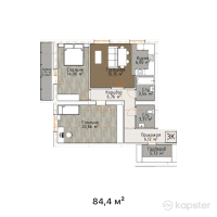 ЖК Turan Apartments — 3-ком 84,4 м² (от 42 031 200 тг)