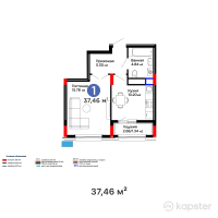 ЖК Дом на Букетова — 1-ком 37,5 м² (от 16 220 180 тг)