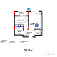 ЖК Дом на Букетова — 1-ком 38,2 м² (от 16 531 940 тг)