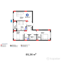 ЖК Дом на Букетова — 3-ком 85,4 м² (от 34 400 080 тг)