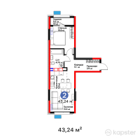 ЖК Flora Garden — 2-ком 43,4 м² (от 21 116 900 тг)