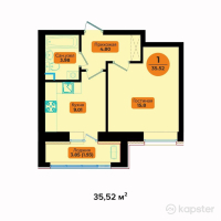 ЖК Sunland — 1-ком 35,5 м² (от 15 628 800 тг)