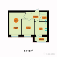 ЖК Sunland — 2-ком 53,5 м² (от 23 531 200 тг)