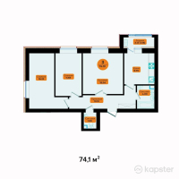 ЖК Sunland — 3-ком 74,1 м² (от 32 604 000 тг)