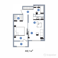 ЖК RIVIERA Plus — 1-ком 48,1 м² (от 38 961 000 тг)