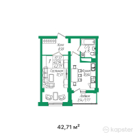 ЖК Жаным — 1-ком 42,7 м² (от 19 219 500 тг)
