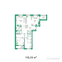 ЖК Жаным — 3-ком 116,3 м² (от 52 312 500 тг)