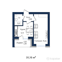 ЖК Эдем — 1-ком 31,2 м² (от 10 279 500 тг)