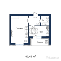 ЖК Эдем — 1-ком 40,4 м² (от 13 338 600 тг)
