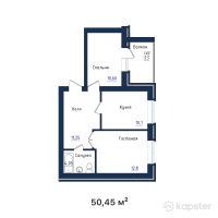 ЖК Эдем — 2-ком 50,5 м² (от 16 648 500 тг)