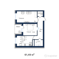 ЖК Эдем — 2-ком 61,5 м² (от 20 291 700 тг)
