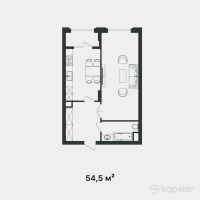 ЖК Wisteria — 1-ком 54,5 м² (от 59 187 000 тг)