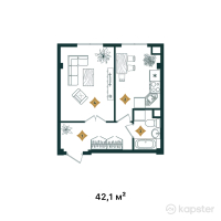 ЖК Tandau — 1-ком 42,1 м² (от 14 314 000 тг)