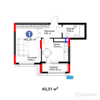 ЖК Auez — 1-ком 40,5 м² (от 18 391 540 тг)