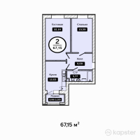 ЖК KOKTAL Apartments — 2-ком 67,2 м² (от 20 245 725 тг)
