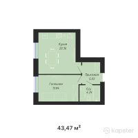 ЖК BAIMURA — 1-ком 43,5 м² (от 18 344 340 тг)