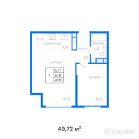 ЖК ALTAI CITY — 2-ком 49,7 м² (от 27 843 200 тг)