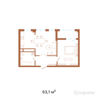 ЖК А-City — 1-ком 53,1 м² (от 16 832 700 тг)