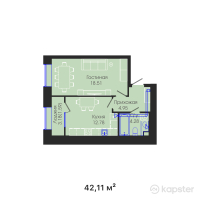 ЖК DOS — 1-ком 42,1 м² (от 23 876 370 тг)