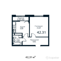 ЖК SHABYT — 1-ком 42,3 м² (от 22 974 330 тг)