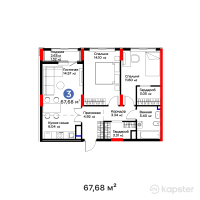 ЖК SANDI — 3-ком 67,7 м² (от 25 583 040 тг)