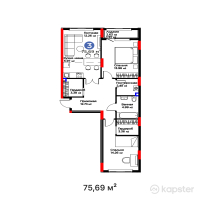 ЖК SANDI — 3-ком 75,7 м² (от 28 610 820 тг)
