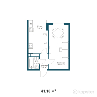 ЖК Асыл ұя — 1-ком 41,2 м² (от 19 839 120 тг)