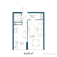 ЖК Асыл ұя — 1-ком 42,8 м² (от 20 639 240 тг)