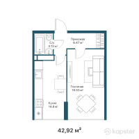ЖК Асыл ұя — 1-ком 42,9 м² (от 20 687 440 тг)