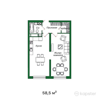 ЖК Green City — 1-ком 58,5 м² (от 32 175 000 тг)