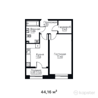 ЖК TAYMAS — 1-ком 44,2 м² (от 27 114 240 тг)