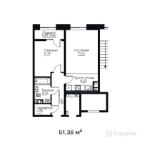 ЖК TAYMAS — 2-ком 51,4 м² (от 31 547 320 тг)