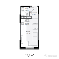 ЖК Keruen City — 1-ком 26,3 м² (от 14 438 700 тг)
