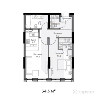 ЖК Keruen City — 2-ком 54,5 м² (от 29 920 500 тг)