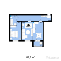 ЖК Keruen — 2-ком 69,1 м² (от 26 669 836 тг)
