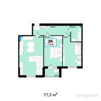 ЖК Keruen — 3-ком 77,3 м² (от 29 834 708 тг)