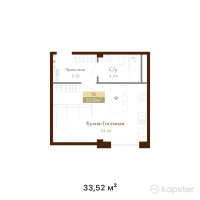 ЖК История — 1-ком 33,5 м² (от 15 419 200 тг)
