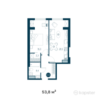 ЖК Riverside — 2-ком 53,8 м² (от 24 748 000 тг)